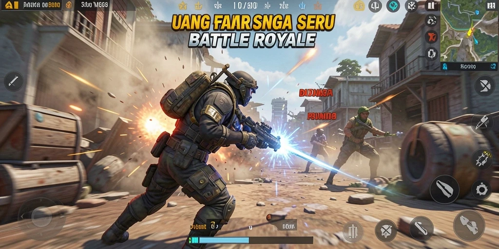 Tampilan seru dari gameplay UANG dalam arena Battle Royale.